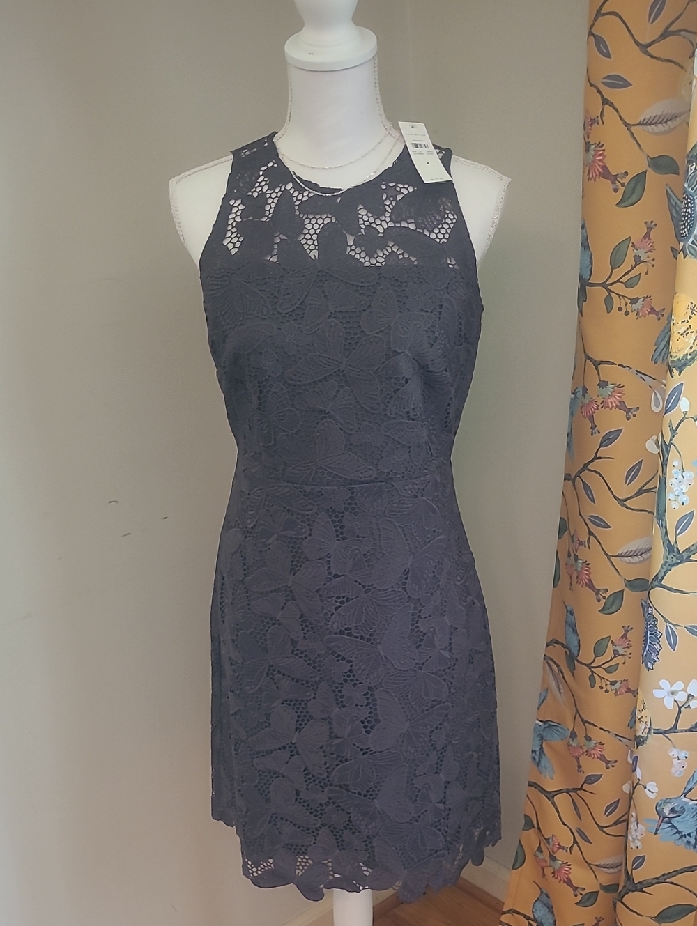 Ann Taylor Gray Butterfly Lace Sheath Dress. Size 4. NWT!
